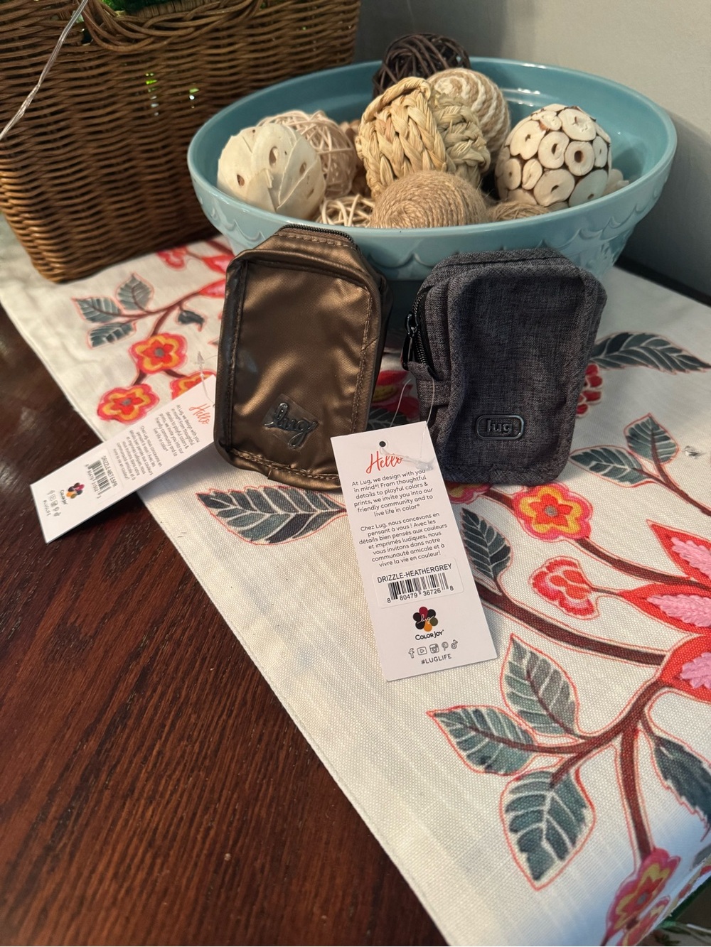 NWT Set of 2 Drizzle Mini Zip Storage Pouch - black/Heather Grey